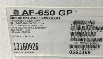 GE 6KGP43002X9XBXA1 AF-650 GP Adjustable Speed Drive 2HP 1.5kW 3Ph 380-480V 1B