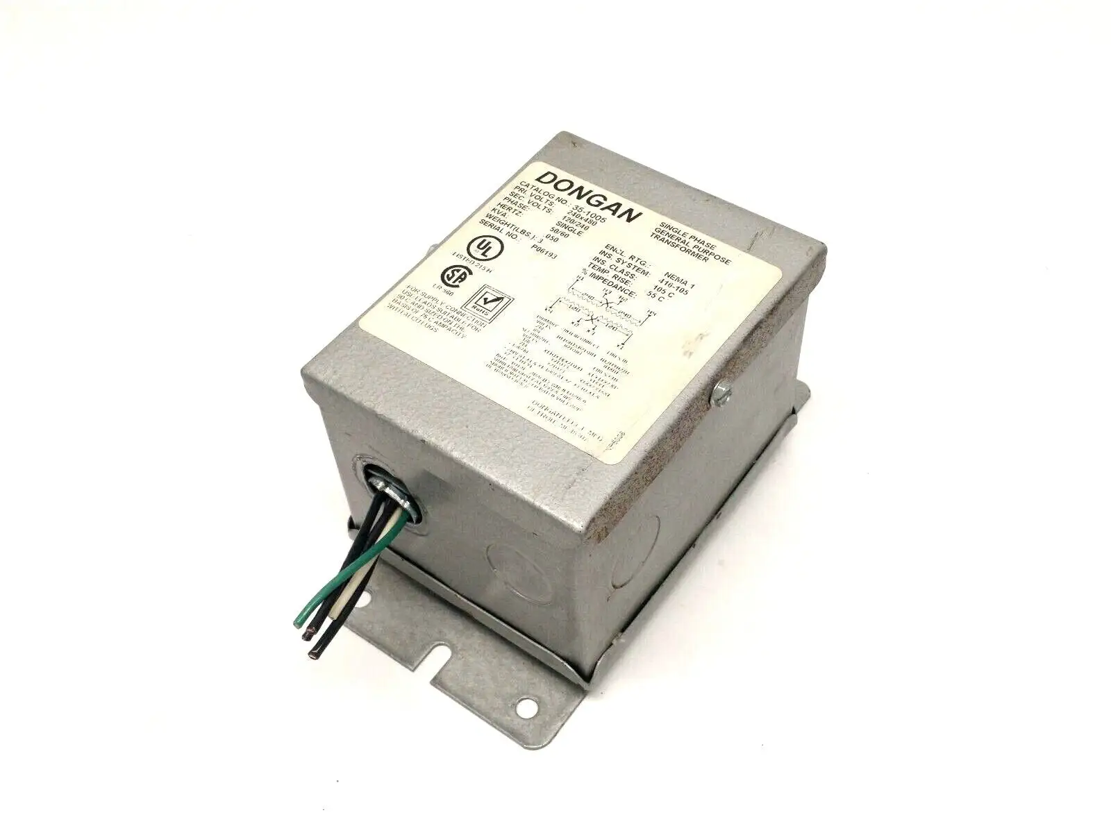 35-1005 | Dongan  General Purpose Transformer 1PH 240x480V 120/240V .050kVA - Used