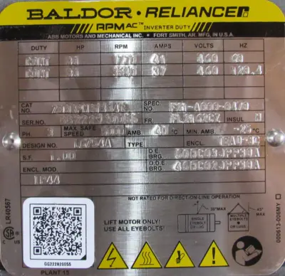 NEW BALDOR F21-A000-0407 MOTOR 30HP 460V ZDBRM21304C FL2162CZ F21A0000407