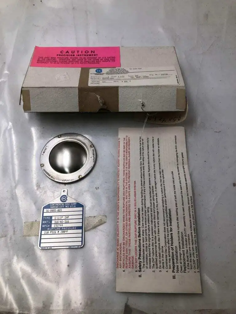 Continental Disc Corp. 232744 1-1/2″ 316SS/NI Rupture Disc 210PSIG 200°F -NIB