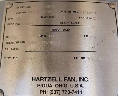 USED 1998 HARTZELL 48'' AXIAL FAN