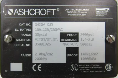 NEW ASHCROFT D420V-XUD PRESSURE SWITCH D420VXUD