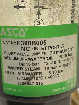 ASCO E390B005 3/4” Bronze Globe Valve 232psi