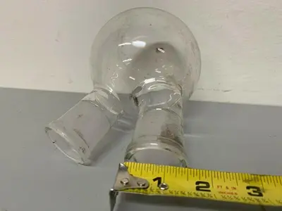 USED SHORT PATH 6" DEEP DISTILLATION GLASSWARE W/ TWO 1.5" OPENINGS