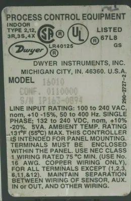 USED LOVE CONTROLS 16010 DIGITAL PROCESS CONTROLLER