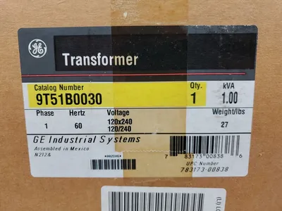 GE 9T51B0030 Transformer, 1.00kVA, 1 Phase, 60Hz, 120x240V(120/240V) 4D-32