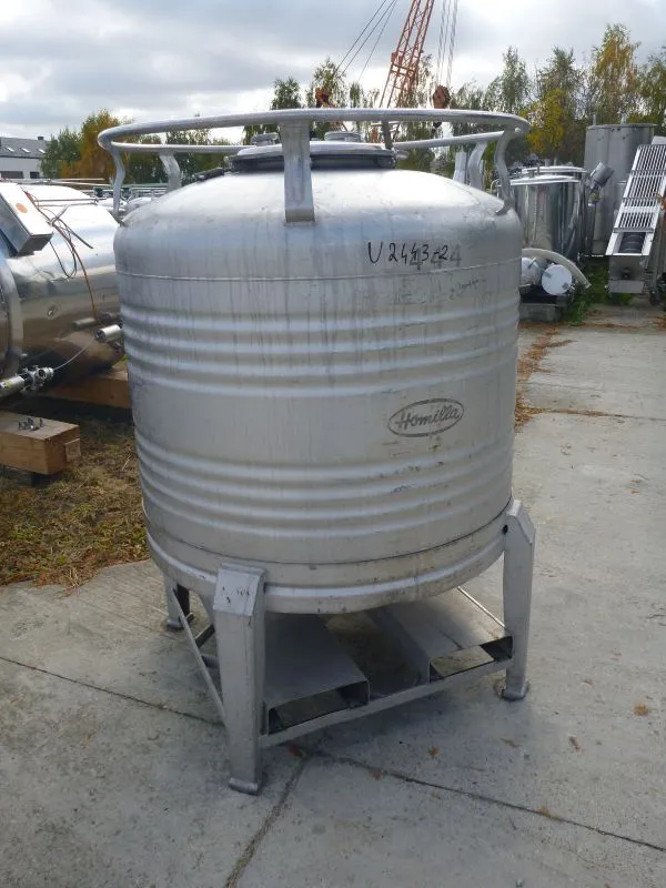 1000 L Vertical Stainless Steel Storage Tank Conical Bottom