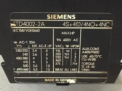 USED SIEMENS 3TF40 3TD4002-2A