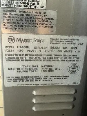 Market Forge FT40GL 40 Gallon Gas Fired SS Cooking Kettle