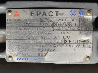 10 hp, 575 volts, 1170 rpm, 256T Electric Motor