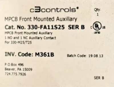 NEW C3CONTROLS 330-T25S2D10
