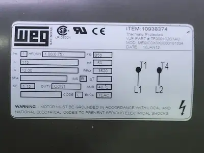 1 hp,115 volts, 3520 rpm, B56 Electric Motor