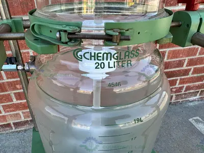 Used CHEMGLASS 20 LITER JACKETED GLASS REACTOR W/ STAND, IMPELLER Reactors California US | Equipment Lab #1394845