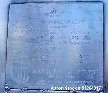 Used Hamilton 500 Gallon Stainless Steel Kettle – Jacketed, 125 PSI, Full Vacuum