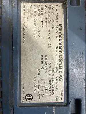 Dematic Hoist 440 pound capacity