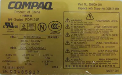 NEW COMPAQ 308439-001 SWITCHING POWER SUPPLY PS-5181-1HFE 308439001