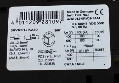 USED SIEMENS 3RV1021-0KA10