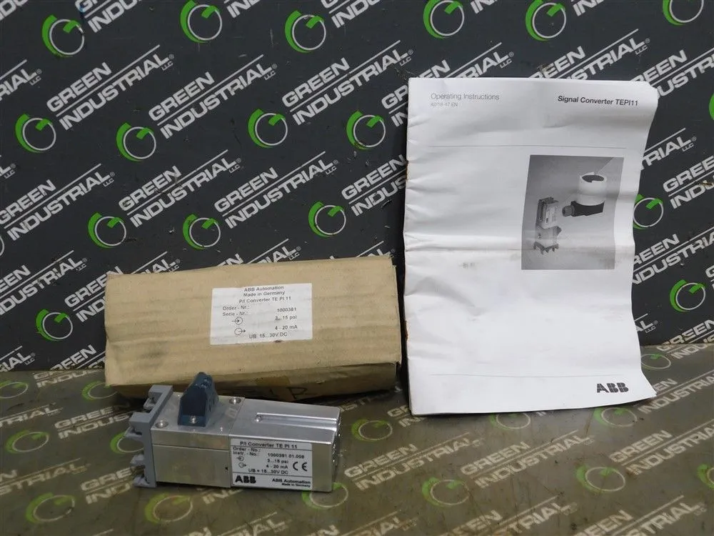 ABB 1000381.01.008 P/I Converter TE PI 11 3-15 PSI 4-20mA UB 15-30VDC New