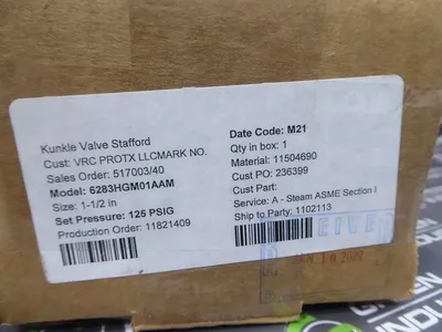 Kunkle 6283HGM01A-AM Pressure Relief Valve 1-1/2" 5598 lb/hr New NIB