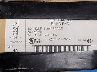 2 Hole White 66 Long Barrel Lug 300 KCMIL (Box of 10)