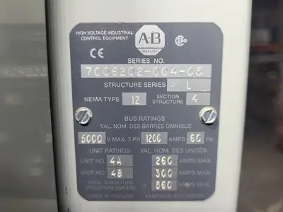 5kV/1200A Medium Voltage MCC Single Structure w/ Motor Protection Relay