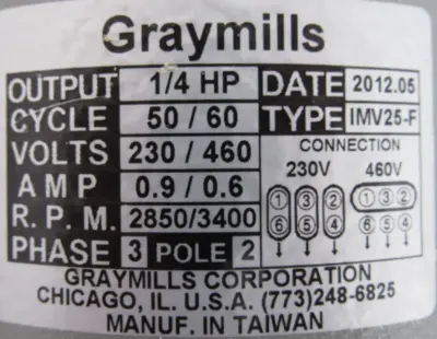 NEW GRAYMILLS IMV25-F RECIRCULATING PUMP 1/4HP 230/460V IMV25F
