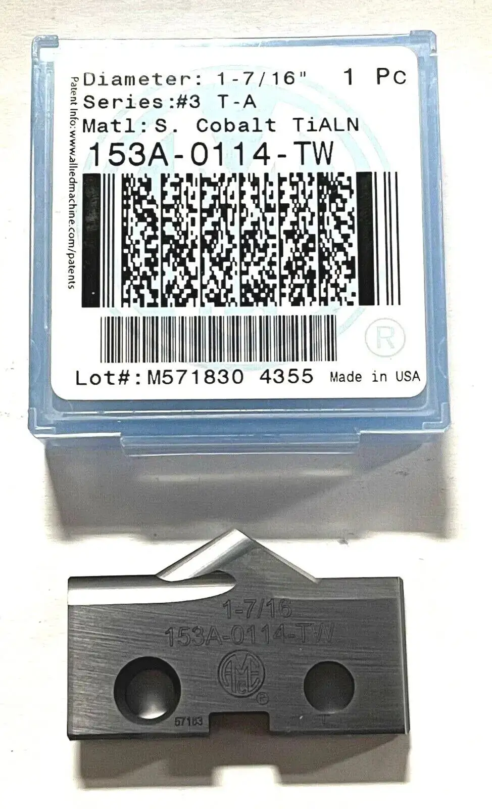 Allied Machine 1-7/16" Super Cobalt T-A Drill Insert TiAlN Coating Series #3 USA