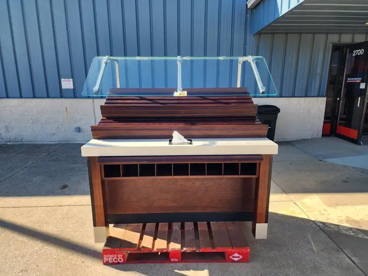 Used Falcon Restaurant Supply Used Wooden Bakery / Produce Display Rack with Sneeze Guard and Bottom Storage Restaurant Equipment (Miscellaneous) Illinois US | Falcon Restaurant Supply #1376840