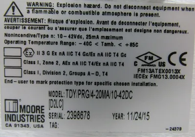 NEW MOORE INDUSTRIES TDY/PRG/4-20MA/10-42DC TEMPERATURE TRANSMITTER