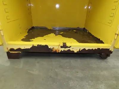 Jamco FM90 Safety Flammable Cabinet 60 Gallon Double Shelf Yellow Rusted Base