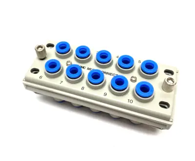 USED SMC MULTICONNECTOR PNEUMATIC MANIFOLD 6MM 10-PORT