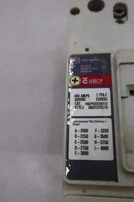 CUTLER-HAMMER HM2P400X5WS10 MOTOR CIRCUIT PROTECTOR SERIES C 600VAC STOCK #3224