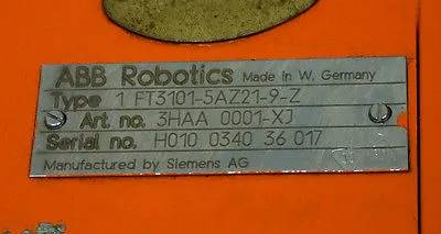 REPAIRED ABB 1FT3101-5AZ21-9-Z SERVO MOTOR 3HAA-0001-XJ, 1FT31015AZ219Z, 3HAA0001XJ