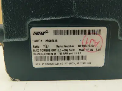 Dodge Tigear 2 26Q07L18 Worm Gearbox 7.5:1 Reducer 233rpm 6Hp 180TC LH Output