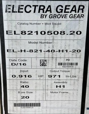 NEW Grove Gear EL8210508.20