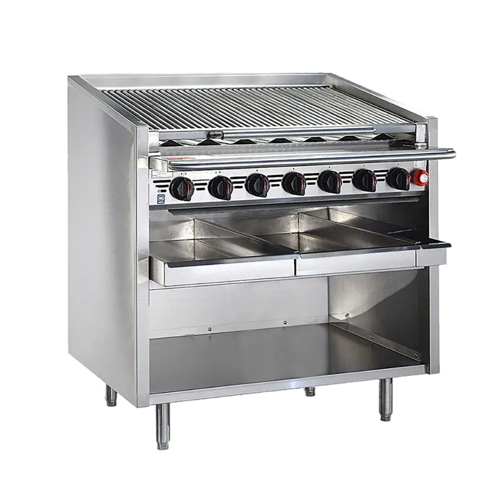 Bakers Pride F-48RS 48" Floor Model Gas Charbroiler W/ Stainless Steel Radiants - (10) Burners, Liquid Propane