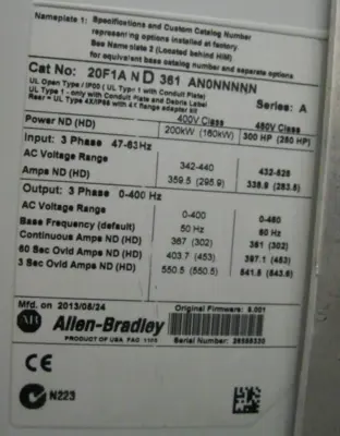 USED Allen-Bradley 20F1AND361AN0NNNNN