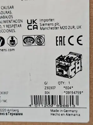 Siemens 3RT25261AK60 4Pole Contactor 25A 11kW 120Vdc Coil (BIN424)