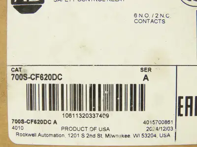 Allen Bradley 700S-CF620DC Safety Control Relay 10A 600V 120VAC Coil Ser A