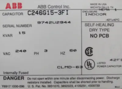 NEW ABB C246G15-3FI CAPACITOR 3PH 240V 15K C246G153FI
