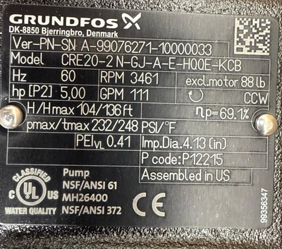Grundfos CRE20-2 N-GJ-A-E-HQQE-KCB Centrifugal Pumps | Fram Fram LLC (16)