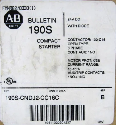 NEW ALLEN BRADLEY 190S-CNDJ2-CC16C COMPACT STARTER 190SCNDJ2CC16C