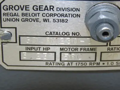 Grove Gear GD BM230-3 Worm Gearbox 20:1 Reducer 3.2Hp 88rpm 56C/140TC RH Output