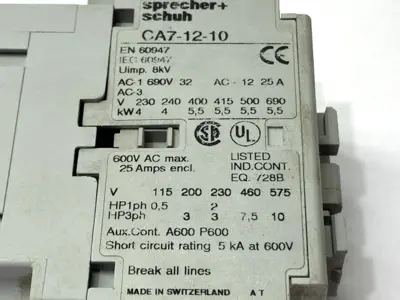 USED SPRECHER+SCHUH IEC CONTACTOR 3-POLE 12A 24V