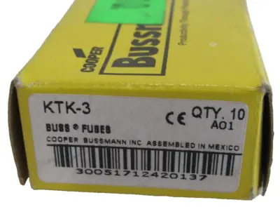NEW LOT OF 10 BUSSMANN KTK-3 FUSES KTK3
