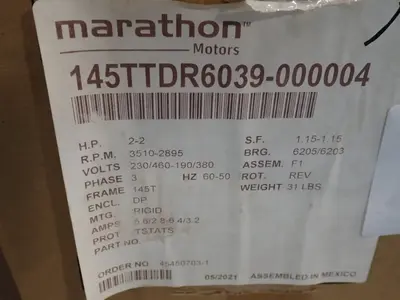 Used MARATHON MOTORS 145TTDR6039 Motors (misc) Ohio US | HGR 24 #912639