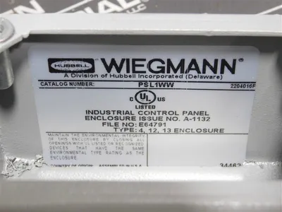 Hubbell Wiegmann PSL1WW Industrial Control Panel A-1132 Type 4,12,13 Encl. New