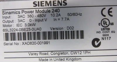 USED SIEMENS 6SL3224-0BE23-0UA0 POWER MODULE 240 6SL3203-0CD21-0AA0