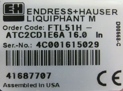 NEW ENDRESS+HAUSER FTL51H-ATC2CD1E6A LEVEL SWITCH 16" FTL51HATC2CD1E6A