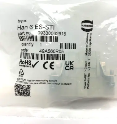 09330062616 | Harting  Han 6 ES-STI Rectangular Plug Insert - New